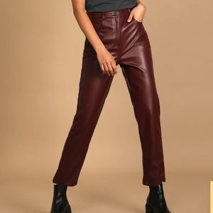 Lulus Hit Your Mark Burgundy Vegan Leather Straight Leg Pants Women's Medium